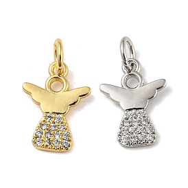 Rack Plating Brass Micro Pave Cubic Zirconia Pendants, with Jump Ring, Cadmium Free & Lead Free, Long-Lasting Plated, Angel