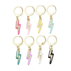 Кольца-маркеры для вязания с микропаве из кубического циркония в виде молнии из латуни, Эмаль стиле, с 304 фурнитурой из нержавеющей стали