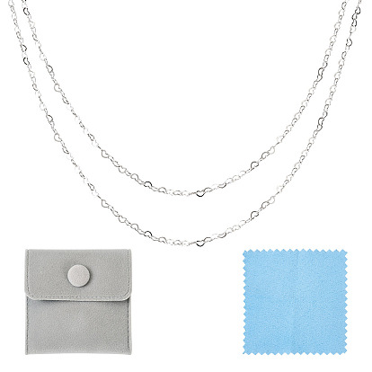 1m 925 Sterlingsilber-Herzgliederkette, gelötet, mit 1pc Wildleder Stoff quadratisch Silber Poliertuch, 1Stk. quadratische Schmuckbeutel aus Samt