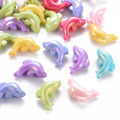 Opaque Acrylic Beads, Dyed, AB Color, Dolphin