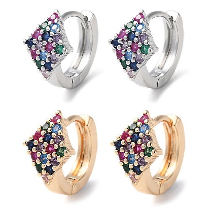 Rack Plating Brass Micro Pave Colorful Cubic Zirconia Hoop Earrings for Women, Rhombus