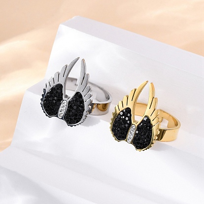 304 кольца из нержавеющей стали со стразами, крылья, ионное покрытие (ip)