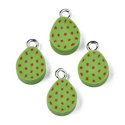 Handmade Polymer Clay Charms, with Platinum Tone Iron Loop, Easter Egg