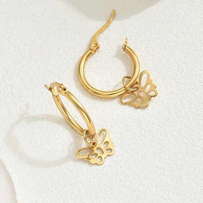 Элегантные 201 полые серьги-кольца из нержавеющей стали с бабочкой, милые дамы, повседневная одежда