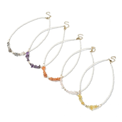 Ожерелье из натуральных смешанных драгоценных камней и жемчуга из бисера