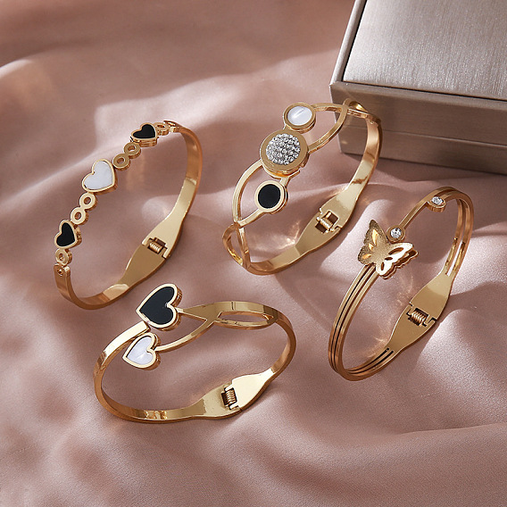 304 Stainless Steel Hinged Cuff Bangles for Women, Golden