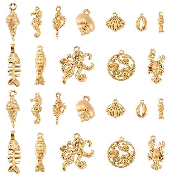 24 шт. 12 стиль морская тематика 304 подвески из нержавеющей стали, ионное покрытие (ip)