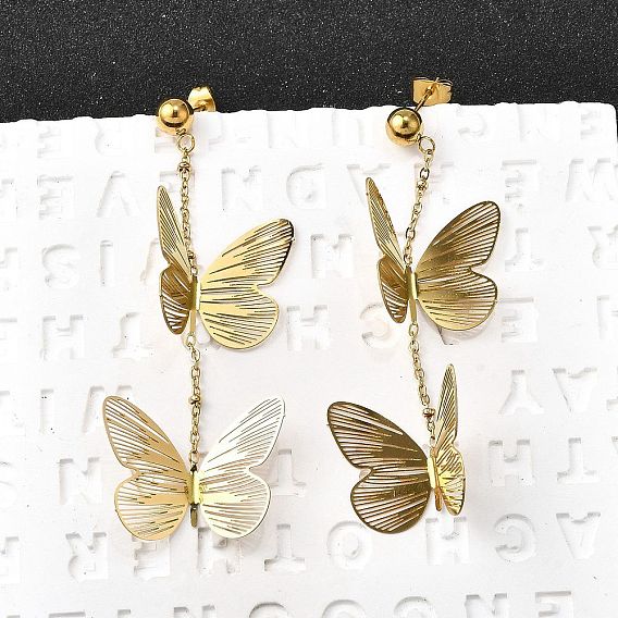 304 серьги-гвоздики в форме бабочки из нержавеющей стали, ионное покрытие (ip)