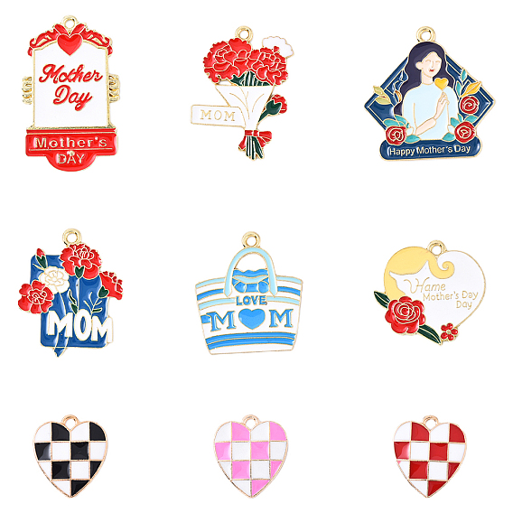 36 шт 9 стили подвески из сплава эмали, золотые