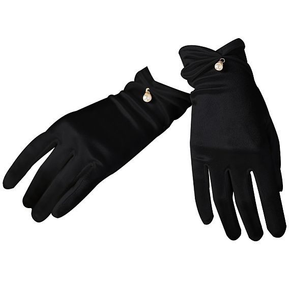 Атласные перчатки для невесты, с пластиковой имитацией жемчуга