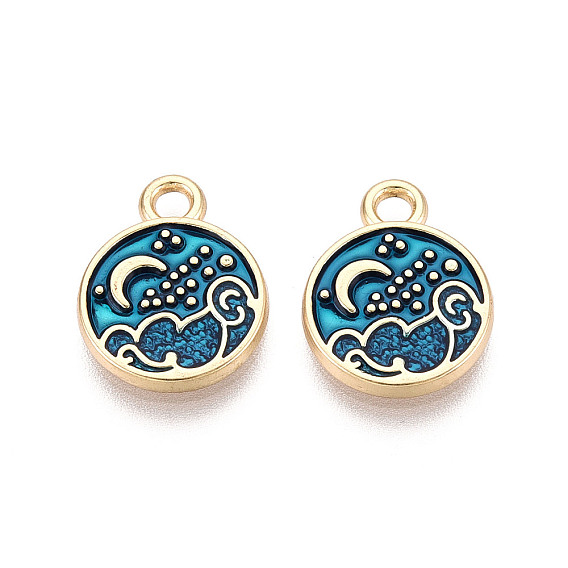 Сплав эмали прелести, плоская круглая с лунным шармом, без свинца, без никеля и без кадмия, стойки покрытие, золотой свет