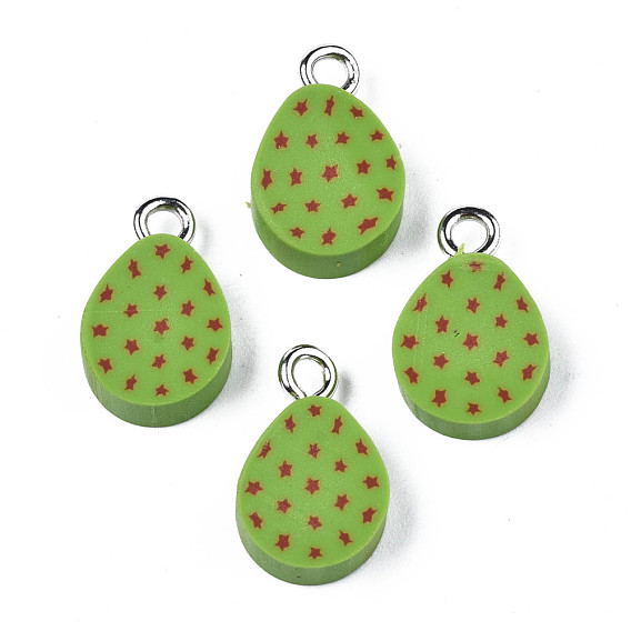 Handmade Polymer Clay Charms, with Platinum Tone Iron Loop, Easter Egg