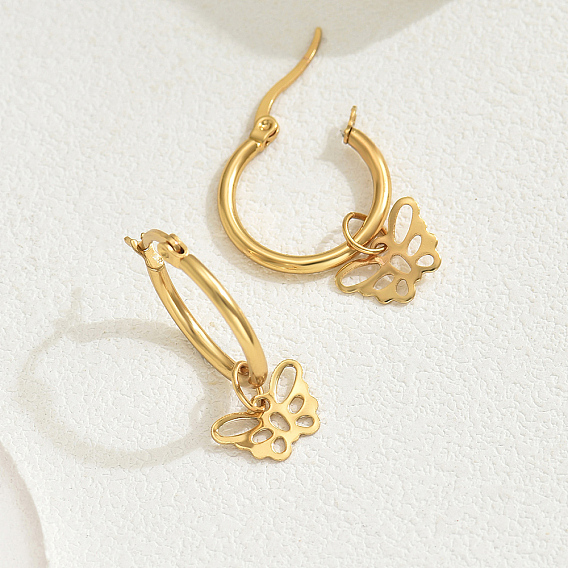 Элегантные 201 полые серьги-кольца из нержавеющей стали с бабочкой, милые дамы, повседневная одежда