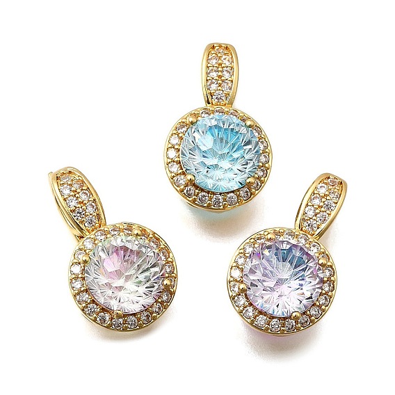 Латунные микро проложить кубического циркония подвески, плоские круглые прелести, реальный 18 k позолоченный