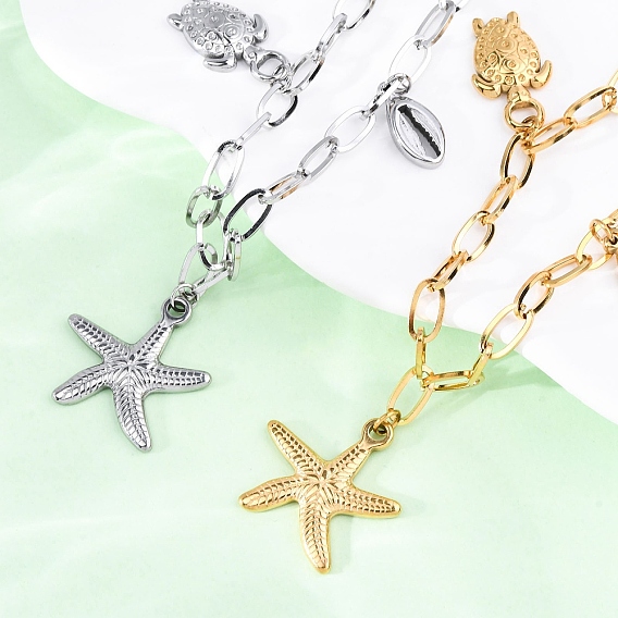 Летний пляж 304 ожерелья из нержавеющей стали в форме ракушек-звезд, ионное покрытие (ip)