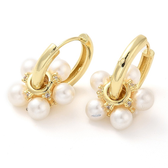 Серьга-кольцо из латуни с микропаве из кубического циркония, с пластиковой имитационной жемчужиной, долговечный, без кадмия и без свинца