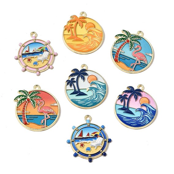 Alloy Enamel Pendants, Mixed Shapes Coconut Tree Charms