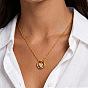 304 Stainless Steel Pave Clear Cubic Zirconia Ring with Heart Pendant Necklaces for Women
