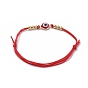 Adjustable Nylon Thread Braided Bead Bracelets, Red String Bracelets, with Brass Beads and Brass Enamel Evil Eye Links/Connectors