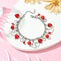 Tibetan Style Alloy & Glass Heart Charm Bracelet with 304 Stainless Steel Curb Chains for Valentine's Day