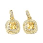 Brass Micro Pave Yellow Cubic Zirconia Charms, Square Charms, Long-Lasting Plated, Rack Plating, Lead Free & Cadmium Free