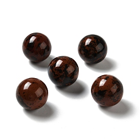 Perles d'obsidienne naturelles en acajou, pas de trous / non percés, ronde