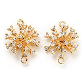 Brass Micro Pave Clear Cubic Zirconia Connector Charms, 3D Flower Links