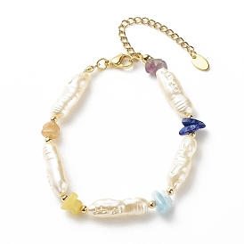 ABS Imitation Pearl & Natural Mixed Gemstone Chips Beaded Bracelet for Women