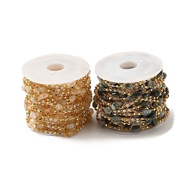 Chaîne à maillons en laiton faite à la main, avec des perles de verre et des perles en abs et des perles de pierres précieuses naturelles, soudé, avec bobine