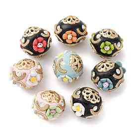 Круглые бусины из смолы ручной работы из Индонезии, со сплавочной фурнитурой со стразами, круглая с цветком