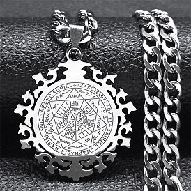 304 Stainless Steel Pendant Necklaces for Women Men, Seven Archangels Amulet Necklace