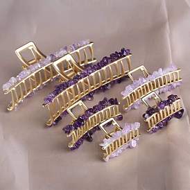 Natural crystal alloy square mouth gravel hair clip amethyst hairpin lady tied hair handmade jewelry