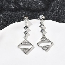 Серьги-гвоздики с ромбами из латуни с микропаве из прозрачных кубических цирконий, долговечный, без кадмия и без свинца