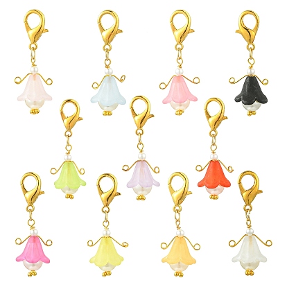 11шт. пластиковый жемчуг и акриловый кулон украшение, Сплав с застежками когтя омара, цветок