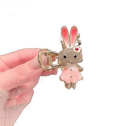 Alloy Enamel Claw Hair Clips, with Rhinestone, Rabbit