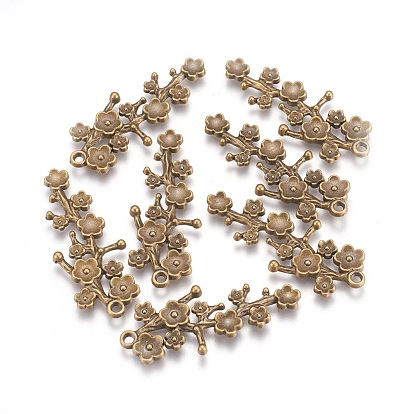 Colgantes de la aleación, sin plomo y cadmio, flor / flor del ciruelo, 42x19x2 mm, agujero: 2 mm