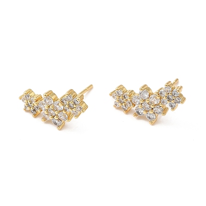 Rack Plating Brass Heart Stud Earrings with Cubic Zirconia, Lead Free & Cadmium Free
