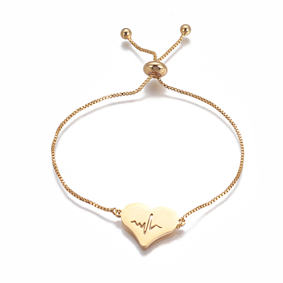 201 Stainless Steel Slider Bracelets, Box Chains, Heart