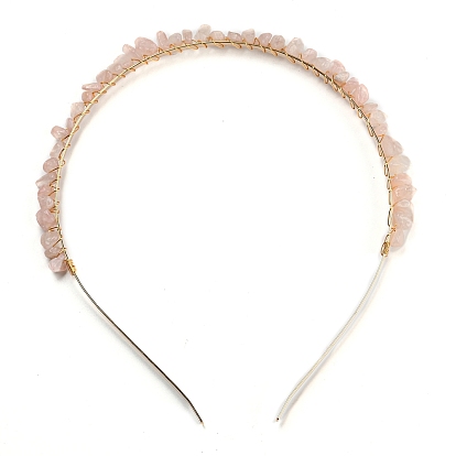 Brass Wire Wrapped Natural Gemstone Chip Hair Bands, with 304 Stainless Steel Hair Hoop, Hair Accessories for Women Girls