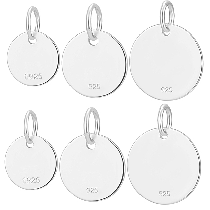 6шт. 3 размер 925 подвески из стерлингового серебра, плоские круглые прелести, с перемычками со штампом 925