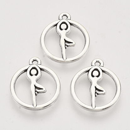 Tibetan Style Alloy Pendants, Cadmium Free & Nickel Free & Lead Free, Flat Round with Dancer