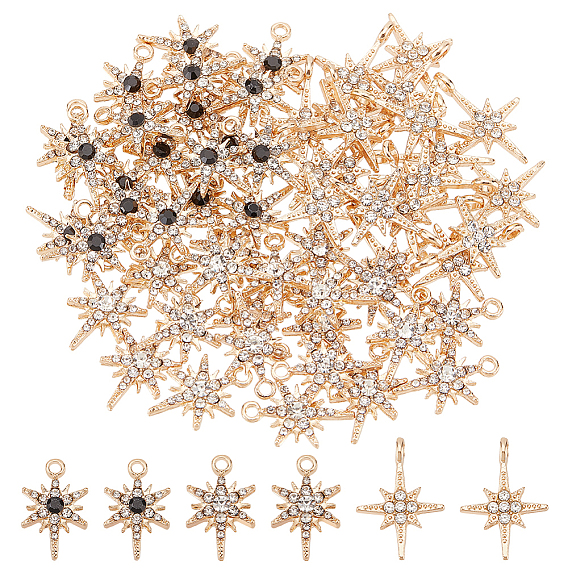 60Pcs 3 Styles Alloy Rhinestone Pendants, Star Charms
