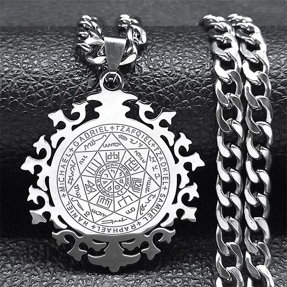 304 colliers avec pendentif en acier inoxydable pour femmes et hommes, collier amulette des sept archanges