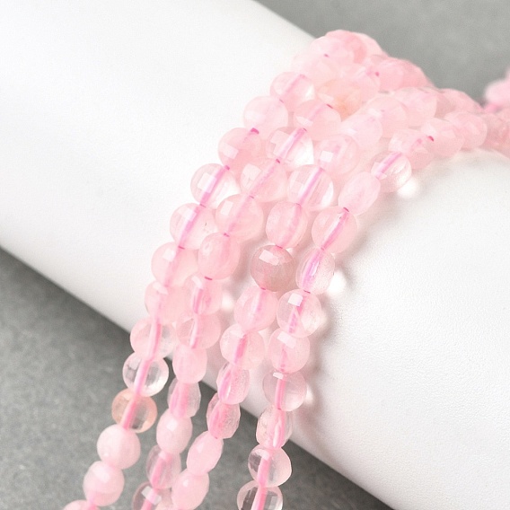 Природного розового кварца нитей бисера, граненый квадратный разрез, плоско-круглые