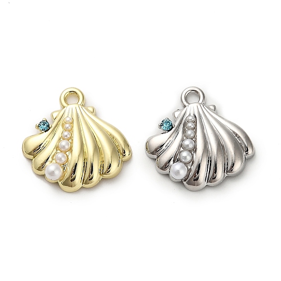 Подвески из сплава и страза, с пластиковыми жемчугом, подвески в форме ракушек