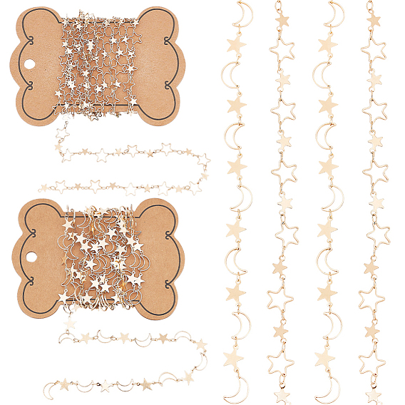4 шт. 4 стиль латунные цепочки в форме луны и звезды для изготовления ювелирных изделий, пайки, с катушкой с лентой