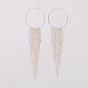 Brass Charm Rings Tassel Dangle Hoop Earrings, with Iron Twisted Chains, 92mm, Pin: 0.7mm