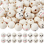 100Pcs 4 Styles Printed Wood European Beads, Facial Expression, Large Holde Print Round Beads, Undyed