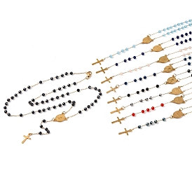 Colliers de perles de chapelet en acier inoxydable avec placage ionique (IP), avec des perles acryliques