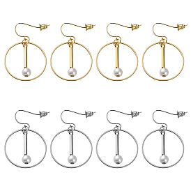 4 пары 2 цветные серьги-подвески из сплава и пластика с имитацией жемчуга из железа